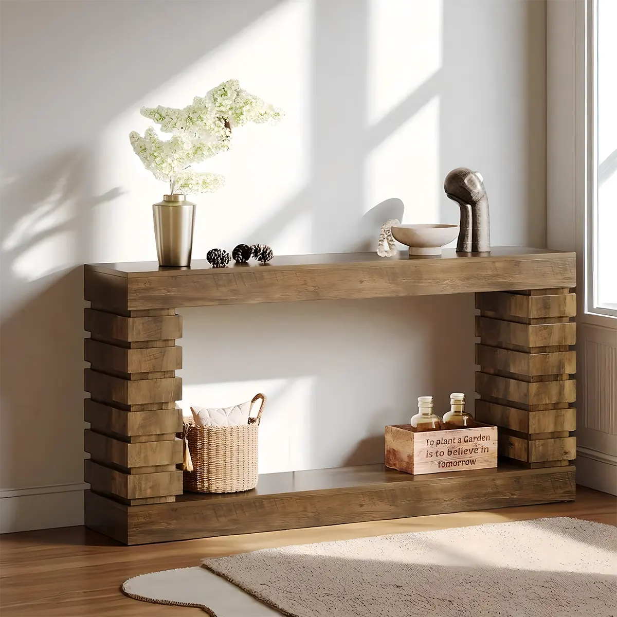 70.9 inch thick leg console table – MFD wood, modern style