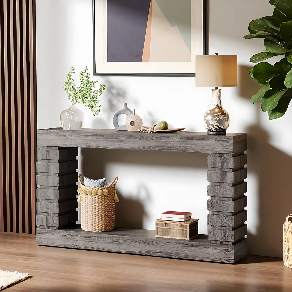70.9 inch thick leg console table – MFD wood, modern style