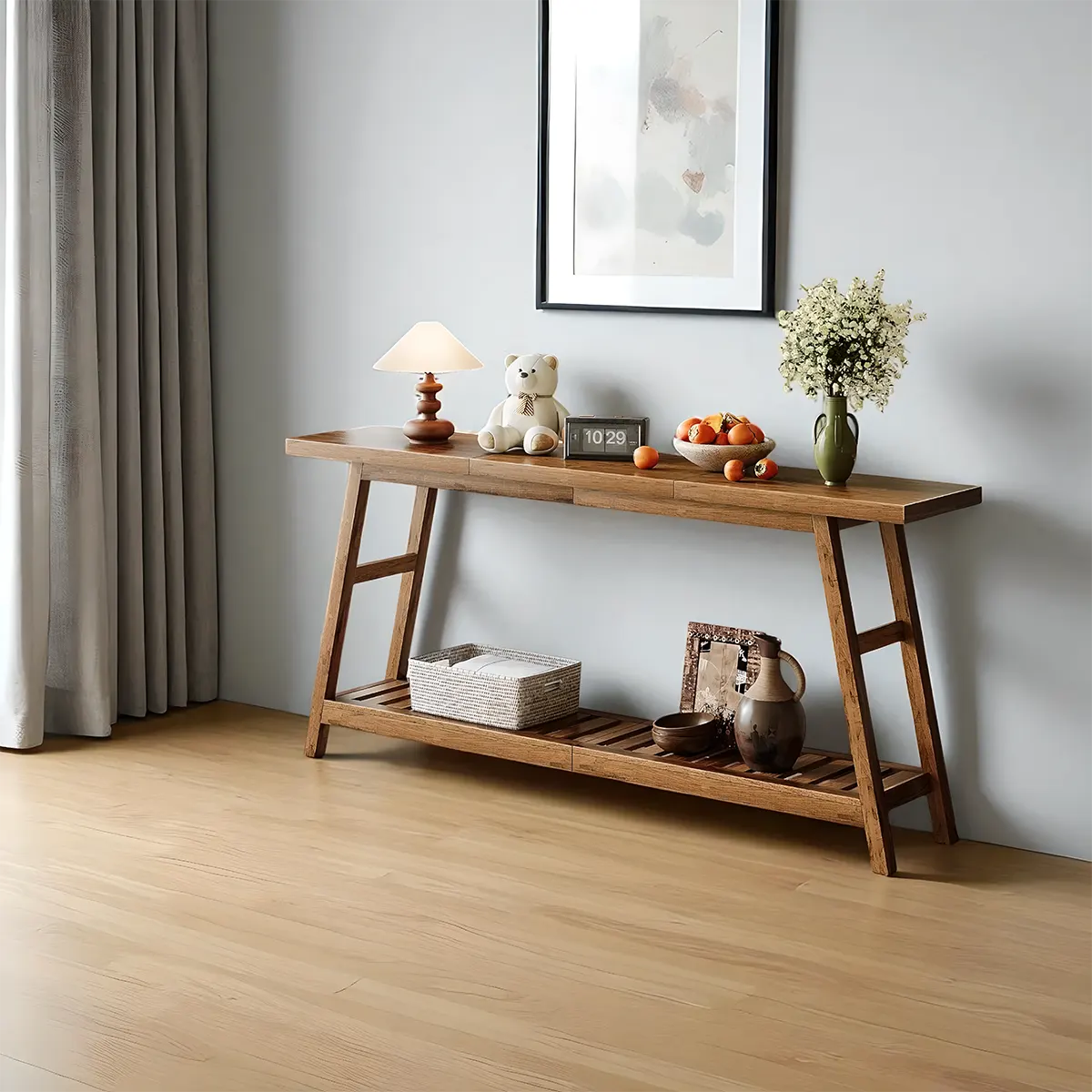 71″ Acacia Wood Console Table – Modern design, 2-tier storage structure