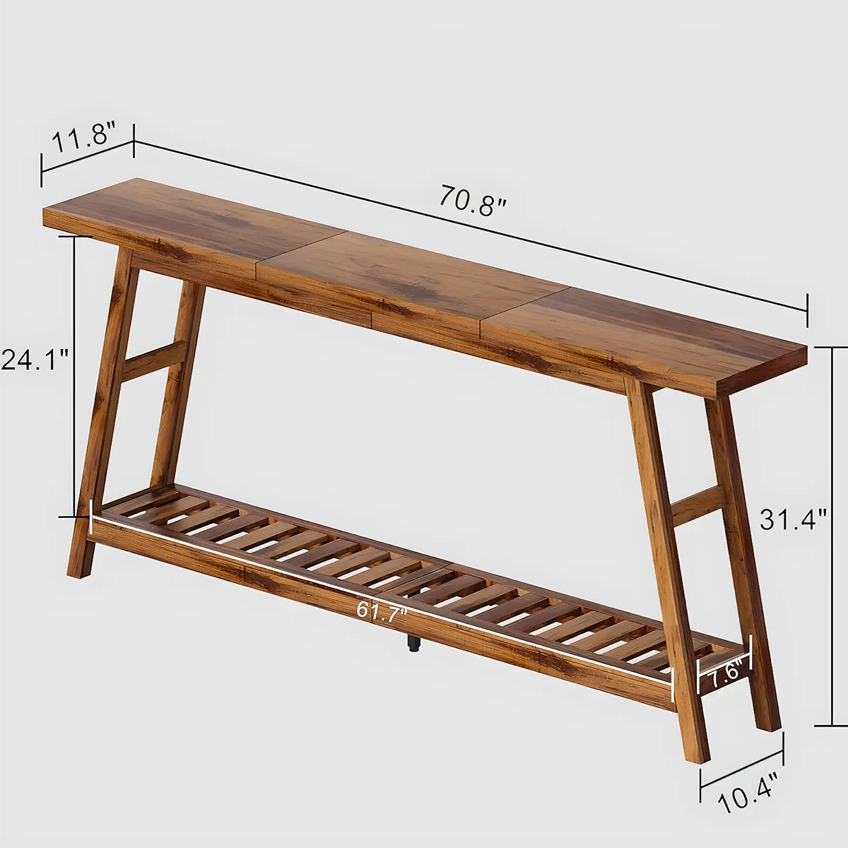71″ Acacia Wood Console Table – Modern design, 2-tier storage structure
