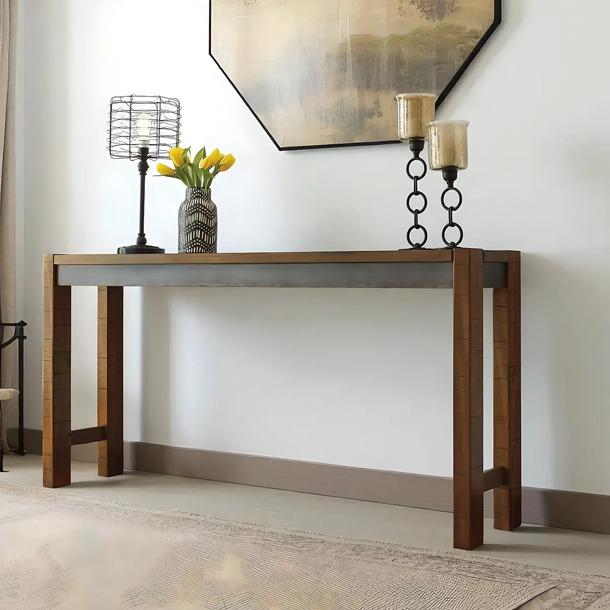 72 Inch Reclaimed Wood Console Table – Industrial Modern Style
