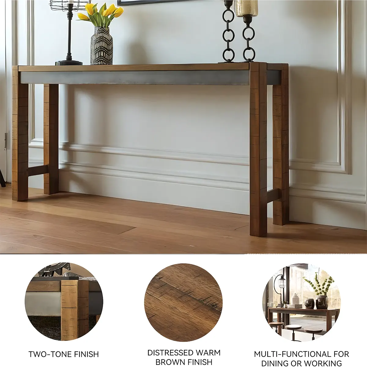 72 Inch Reclaimed Wood Console Table – Industrial Modern Style