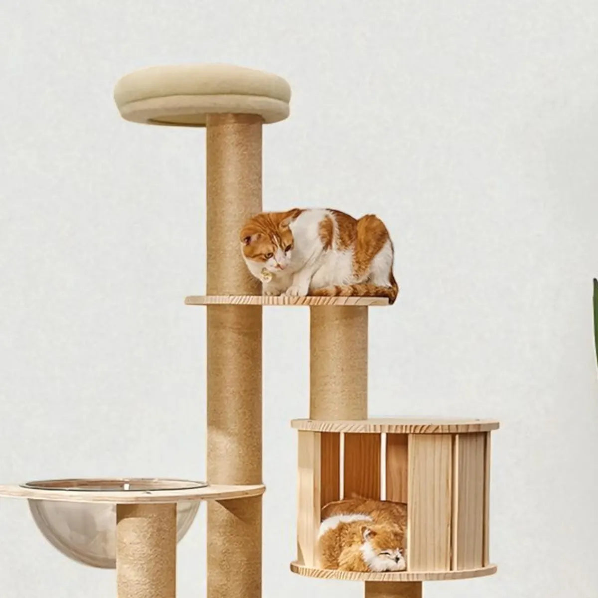 Multi-Level Wooden Cat Tree Tower with Cozy Perches