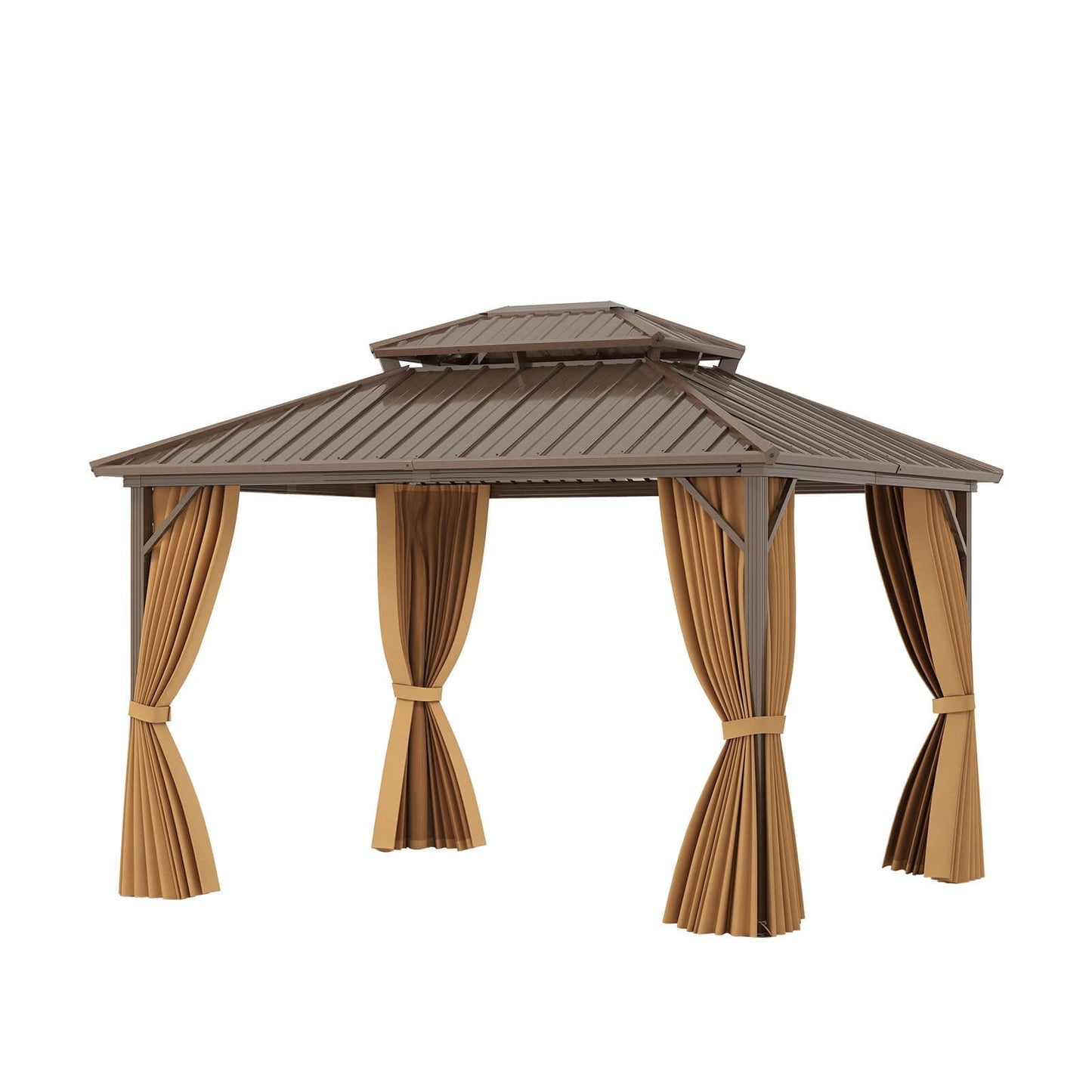 Mazonvintage 12 X 10 FT Mazonvintage Gazebo with Netting Heavy-Duty Double-Roof Galvanized Metal Top