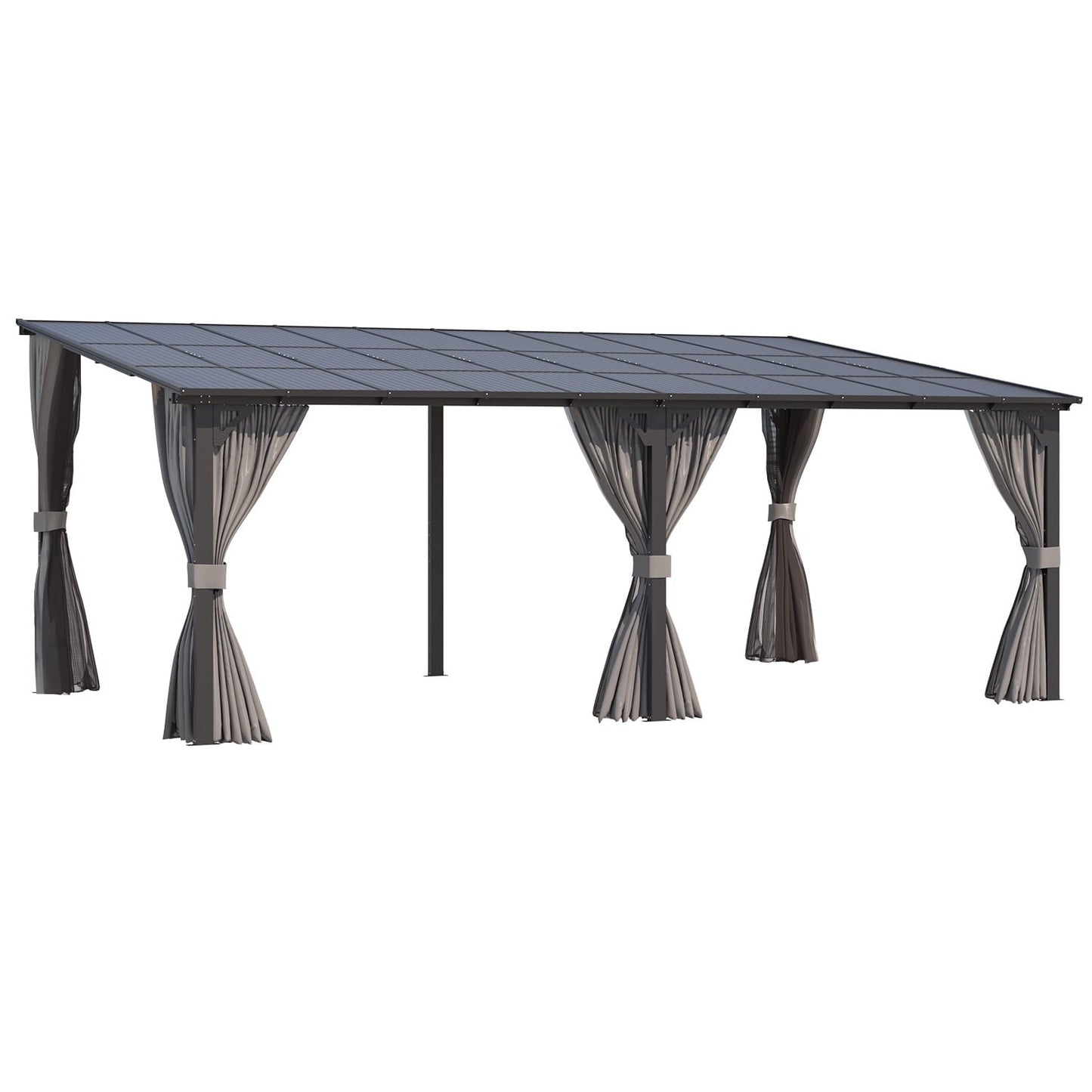Mazonvintage 20' x 12' Lean to Gazebo with Netting and Curtain Outdoor Mazonvintage Gazebo Aluminum Metal Pergola For Garden, Patio, Backyard-Dark Gray