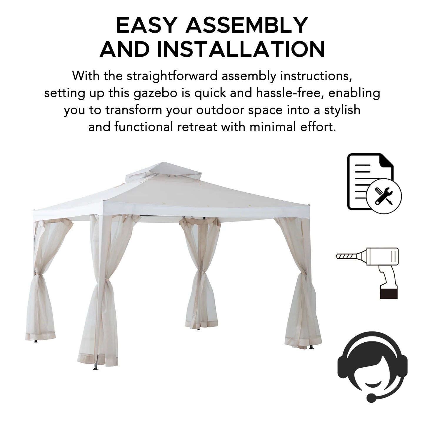 Mazonvintage10x10 Soft Top Gazebo with Mosquito Netting - Beige & White