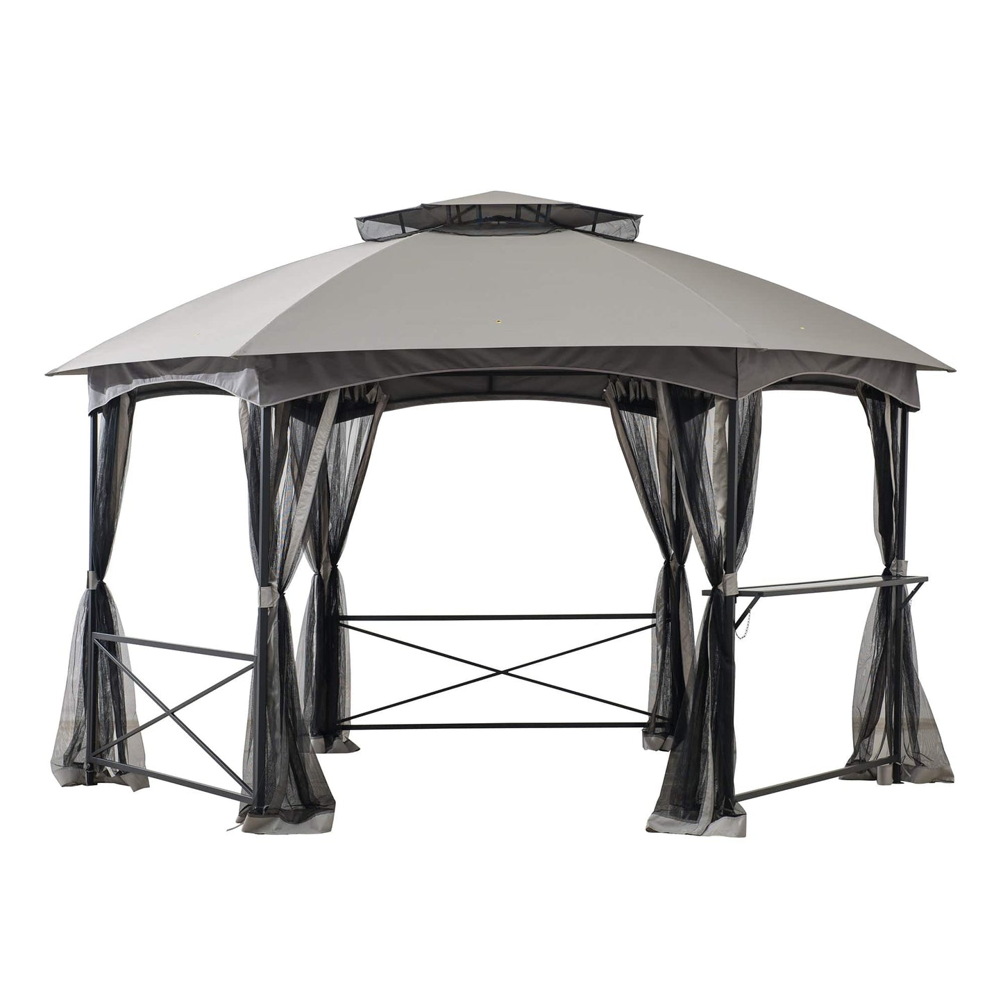 Mazonvintage 15x15 Hexagon Soft Top Gazebo with Netting and Bar Shelf