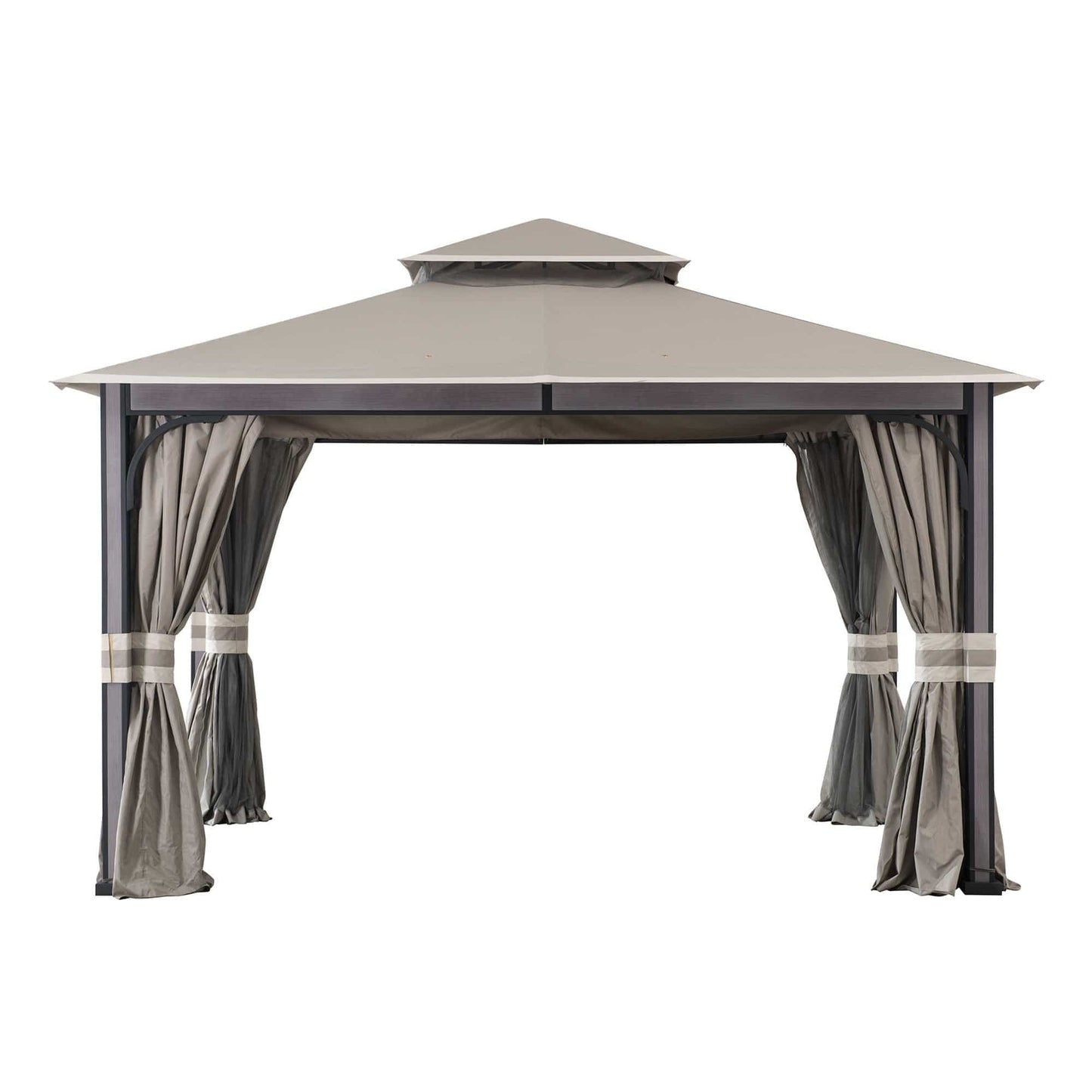Mazonvintage 11x13 Soft Top Gazebo with Netting & Curtains, Patio Gazebo with 2-Tier Roof and Ceiling Hook - Light Gray
