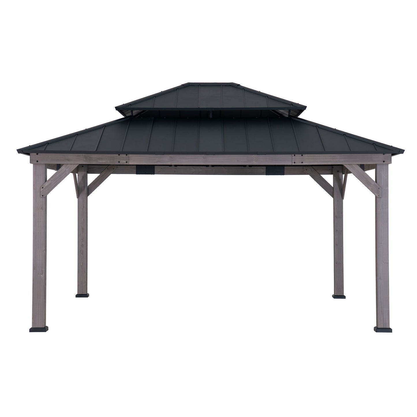 Mazonvintage 13x15 Wooden Backyard Gazebo with Ceiling Hook - Driftwood Cedar