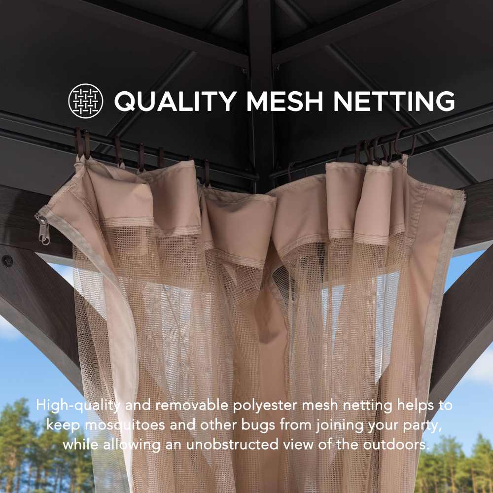 Mazonvintage 15x13 Hardtop Steel Gazebo with Netting, Ceiling Hook & Realistic Woodgrain Finish