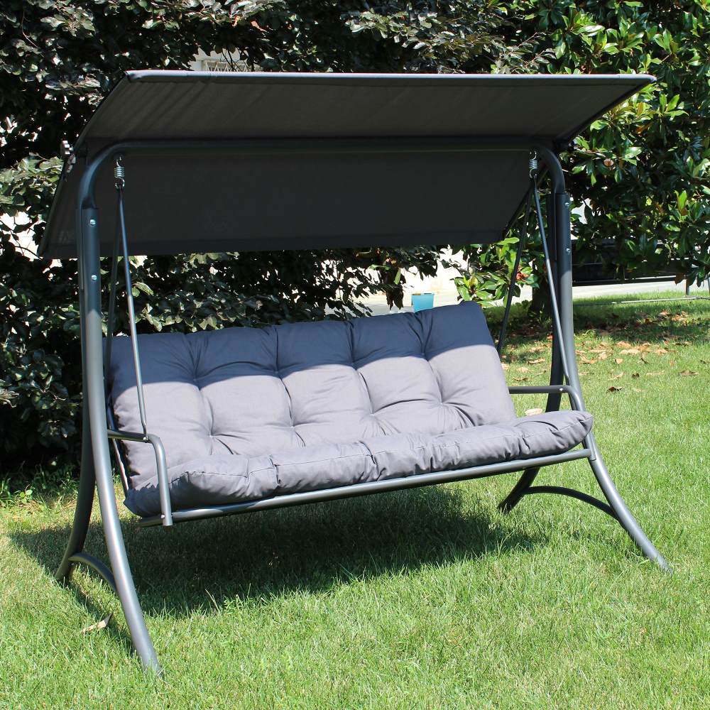 Mazonvintage3-Seat Italian-Made Patio Swing Chair with Adjustable Canopy and 4" Cushions – Gray