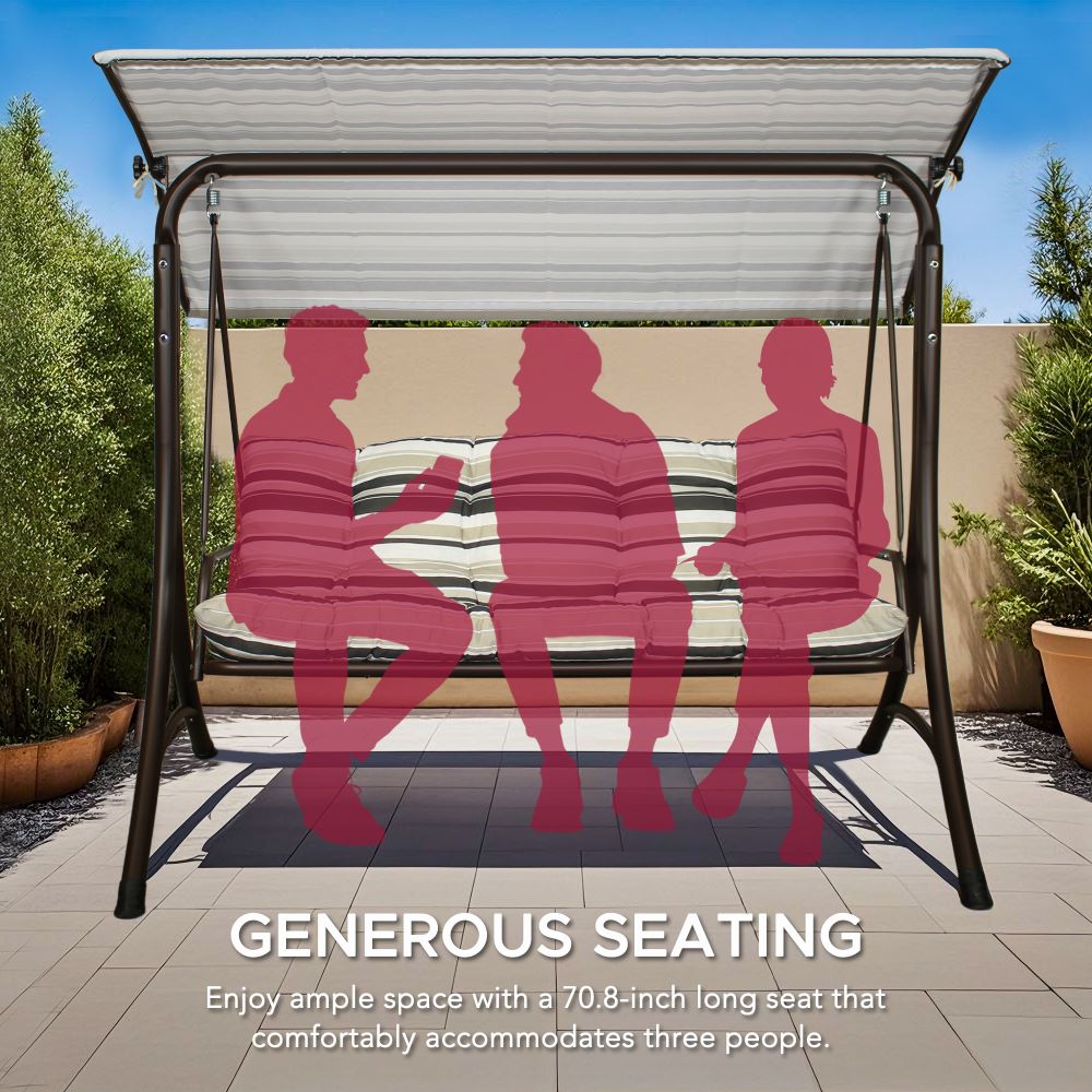 Mazonvintage3-Seat Italian-Made Patio Swing Chair with Adjustable Canopy and 4" Cushions – Stripe