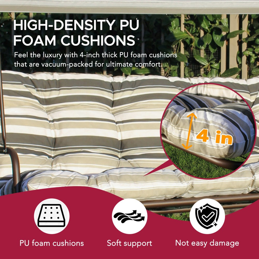 Mazonvintage3-Seat Italian-Made Patio Swing Chair with Adjustable Canopy and 4" Cushions – Stripe