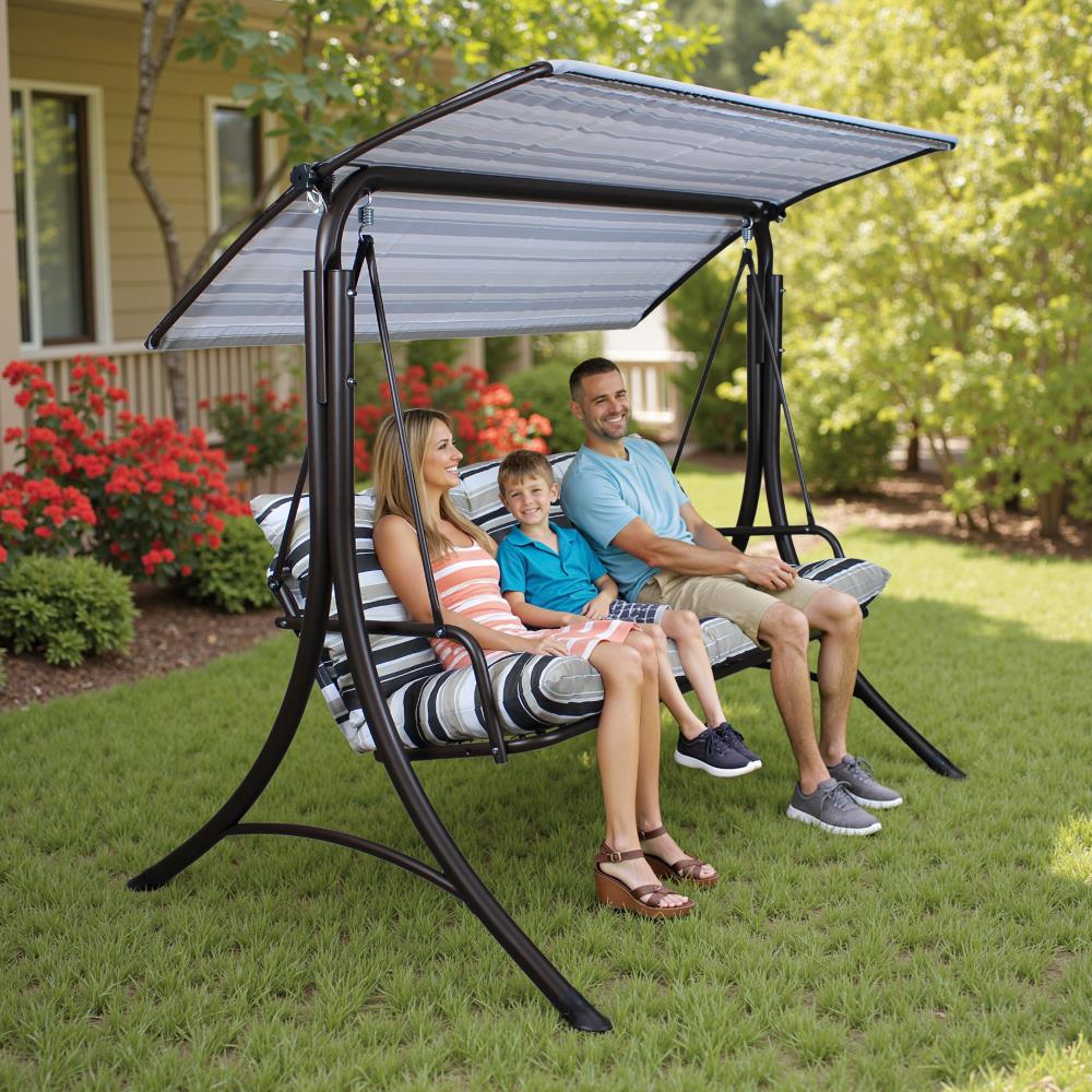 Mazonvintage3-Seat Italian-Made Patio Swing Chair with Adjustable Canopy and 4" Cushions – Stripe