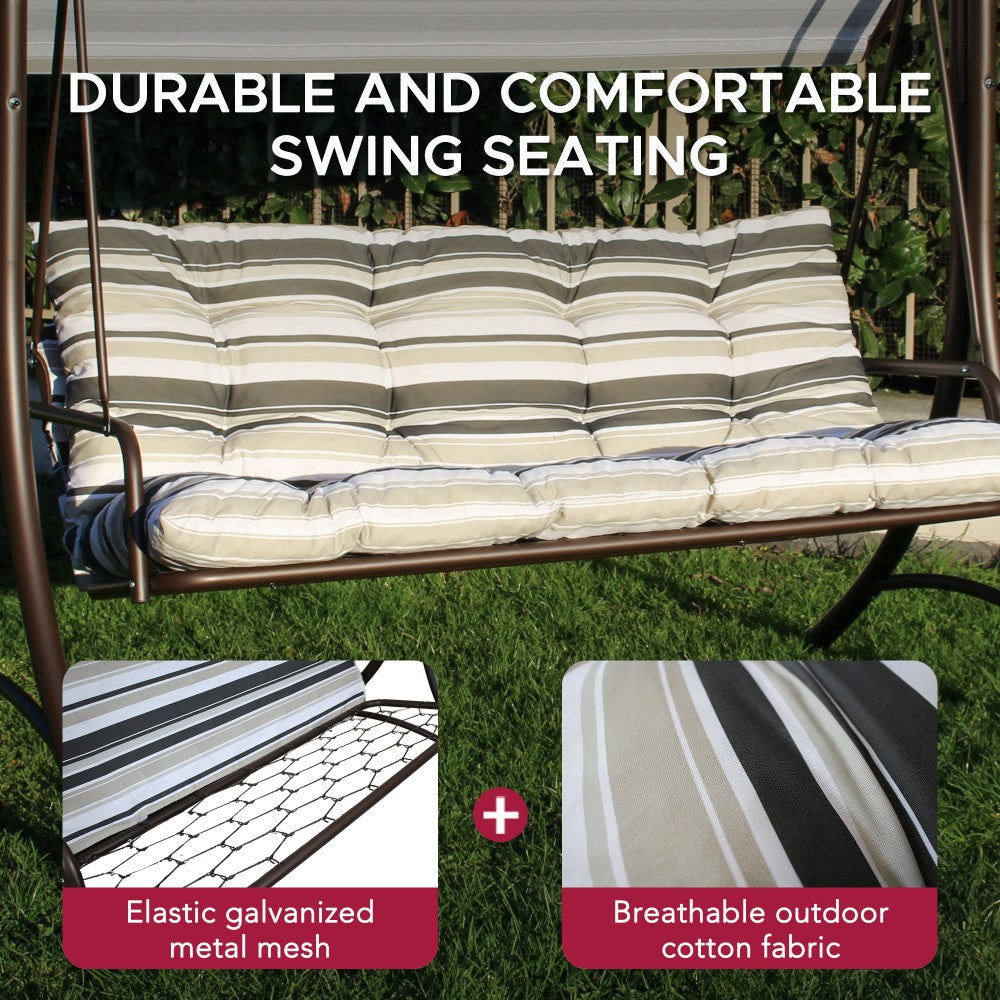 Mazonvintage3-Seat Italian-Made Patio Swing Chair with Adjustable Canopy and 4" Cushions – Stripe