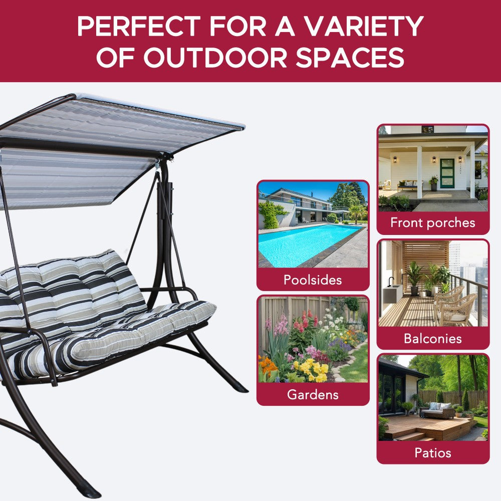 Mazonvintage3-Seat Italian-Made Patio Swing Chair with Adjustable Canopy and 4" Cushions – Stripe