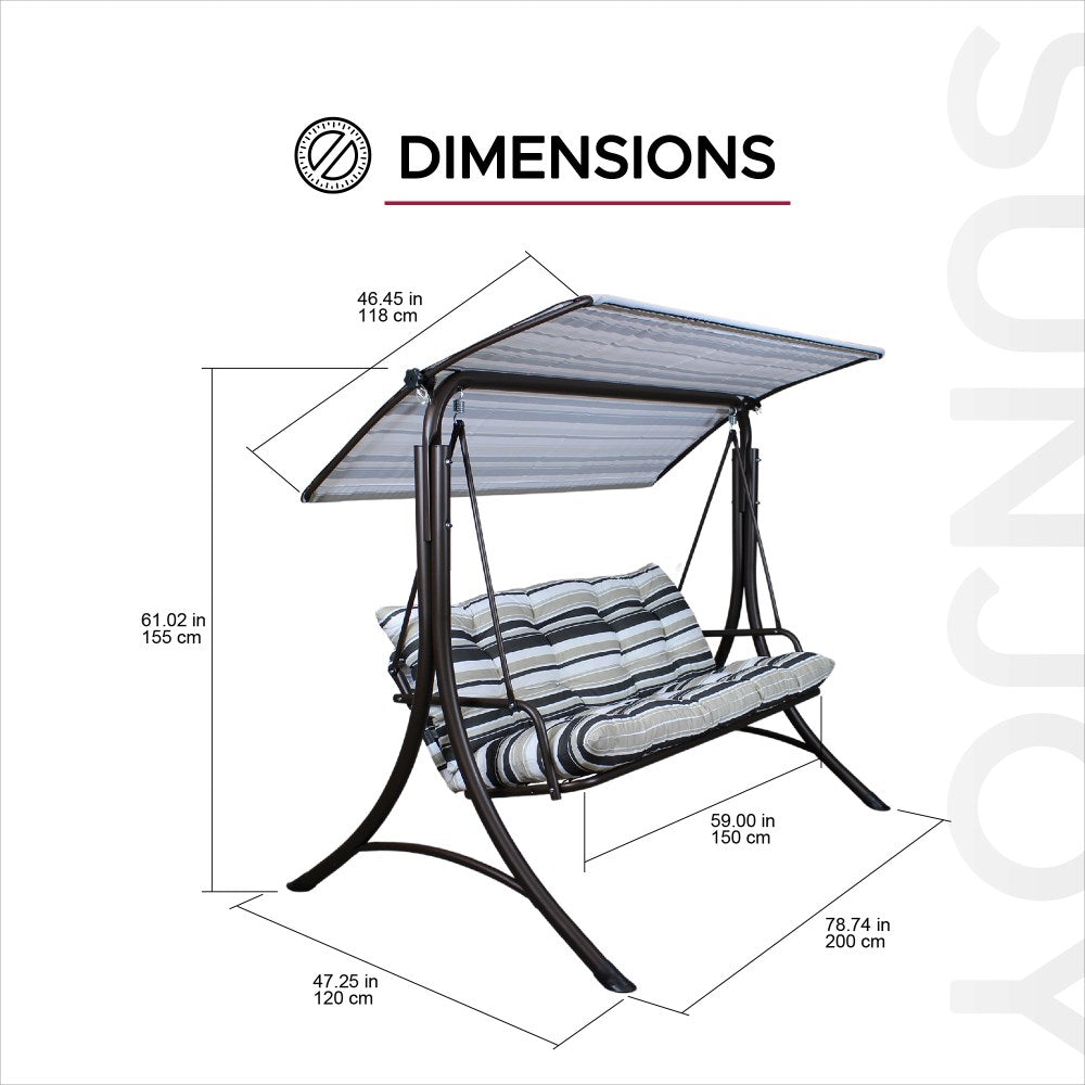 Mazonvintage3-Seat Italian-Made Patio Swing Chair with Adjustable Canopy and 4" Cushions – Stripe