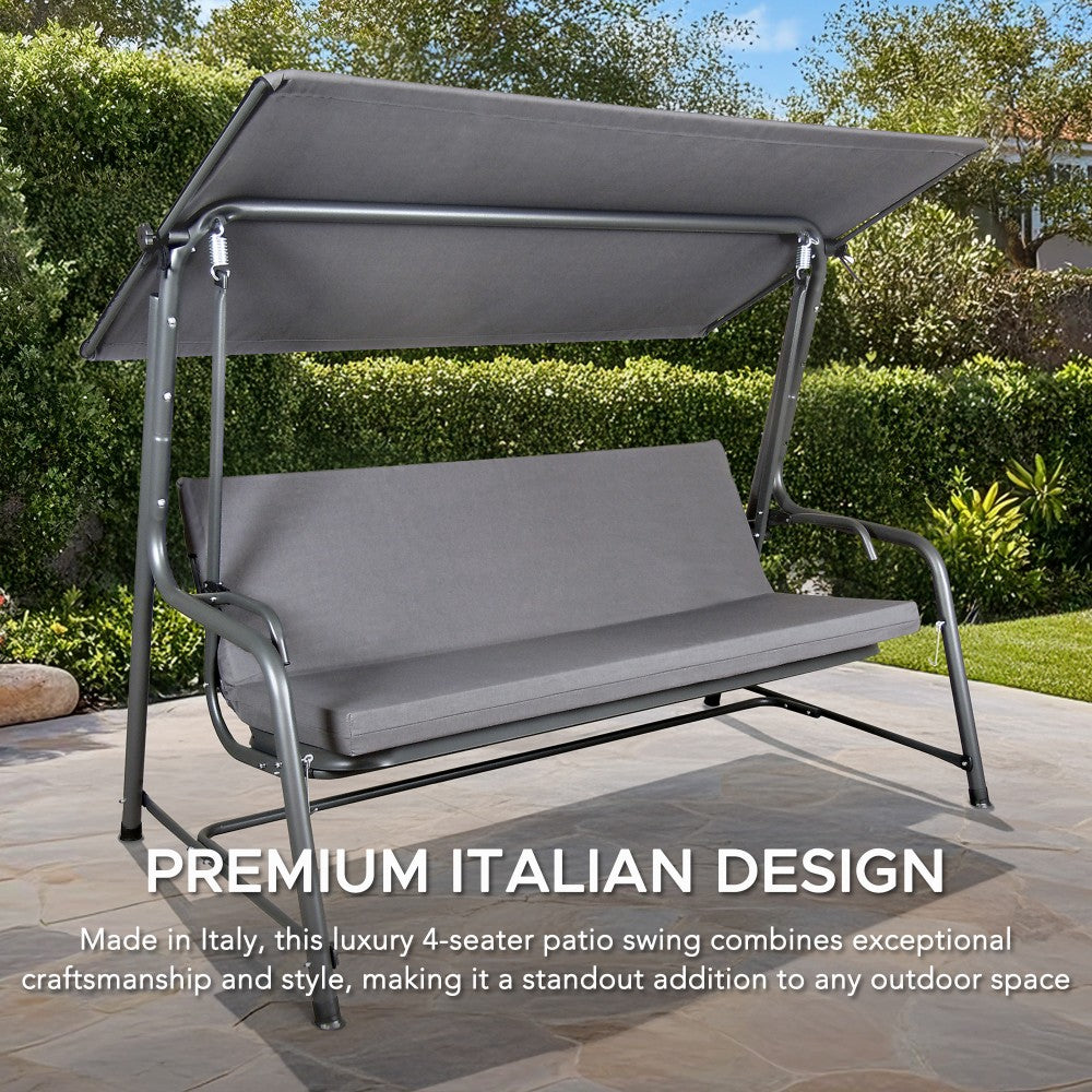 Mazonvintage4-Seat Italian-Made Patio Swing Chair / Bed with Adjustable Canopy and Cushions – Gray