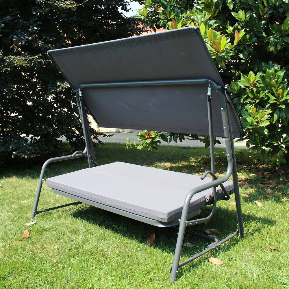 Mazonvintage4-Seat Italian-Made Patio Swing Chair / Bed with Adjustable Canopy and Cushions – Gray