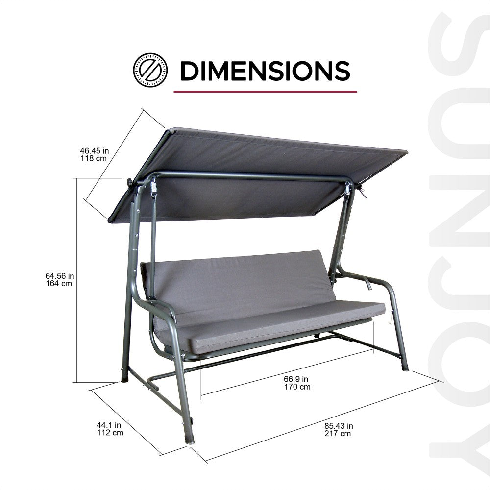 Mazonvintage4-Seat Italian-Made Patio Swing Chair / Bed with Adjustable Canopy and Cushions – Gray