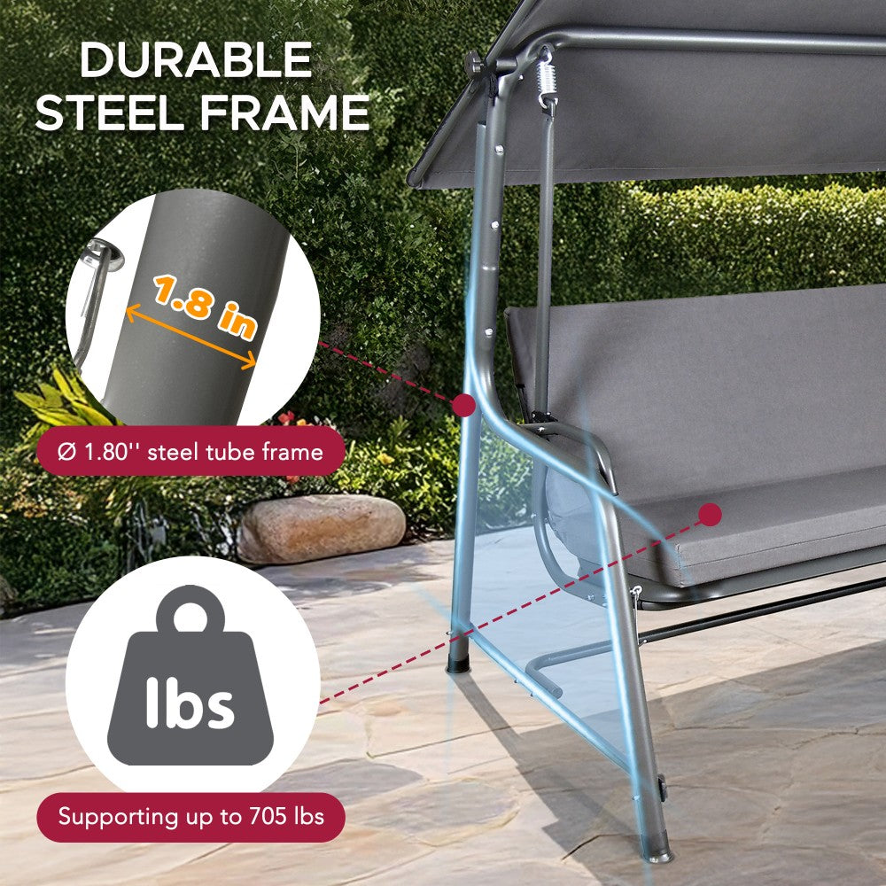 Mazonvintage4-Seat Italian-Made Patio Swing Chair / Bed with Adjustable Canopy and Cushions – Gray