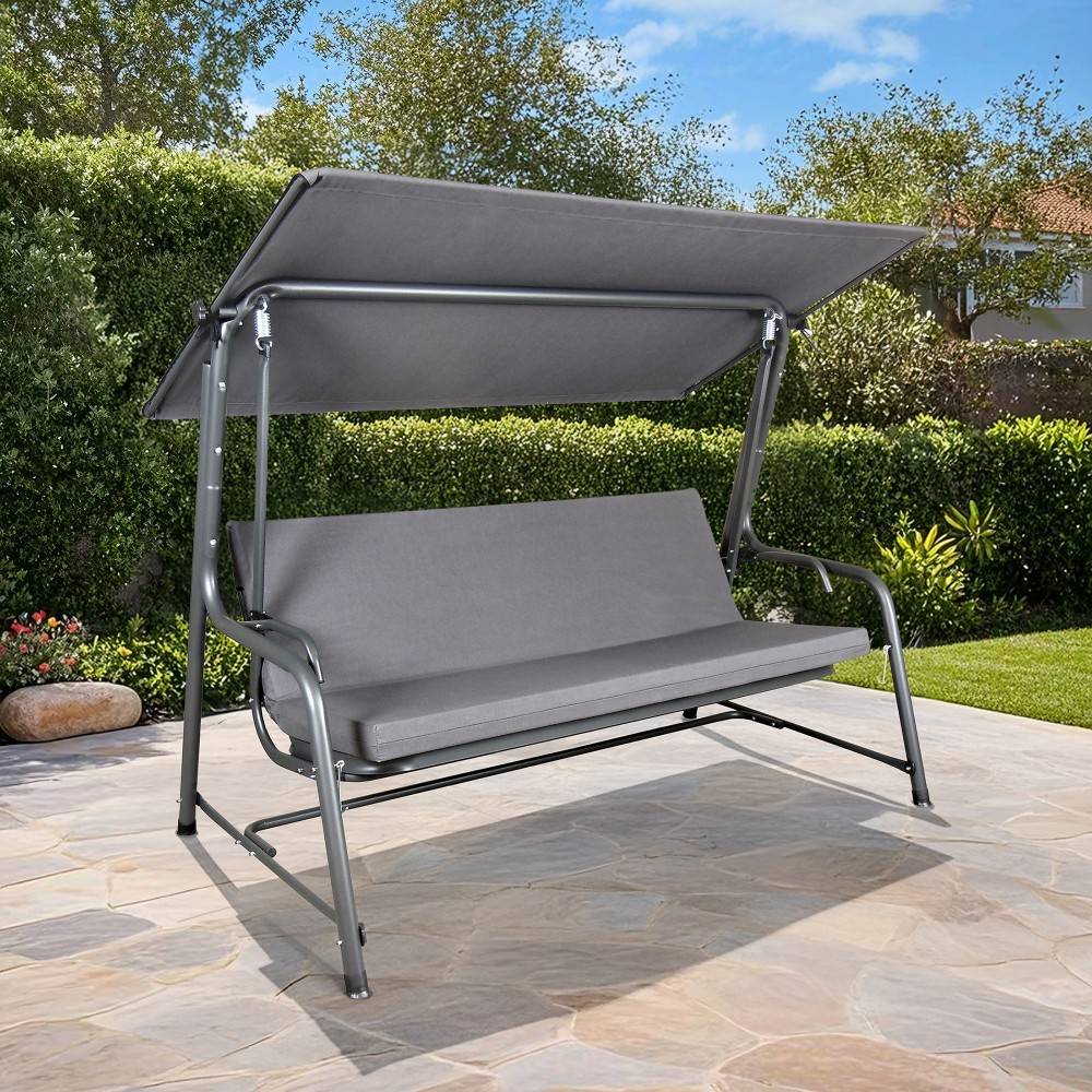 Mazonvintage4-Seat Italian-Made Patio Swing Chair / Bed with Adjustable Canopy and Cushions – Gray