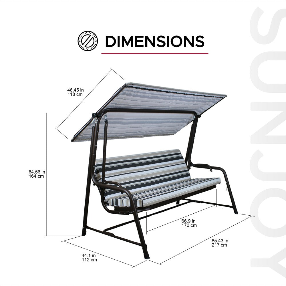 Mazonvintage 4-Seat Italian-Made Patio Swing Chair / Bed with Adjustable Canopy and Cushions – Stripe