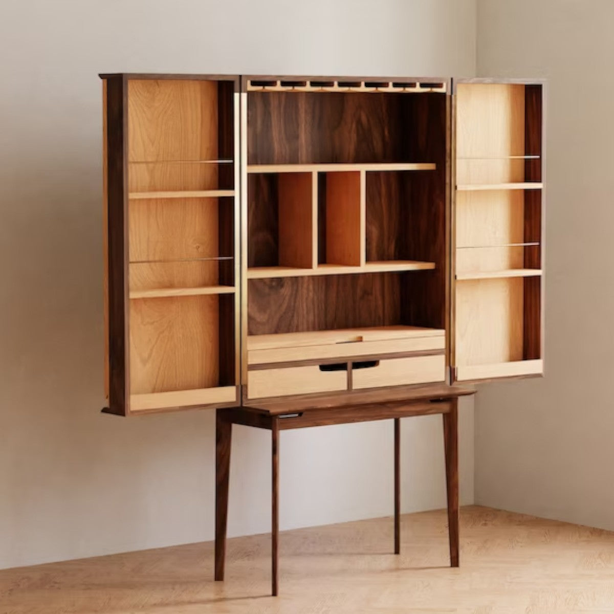 Kavin Walnut Wood Bar Cabinet