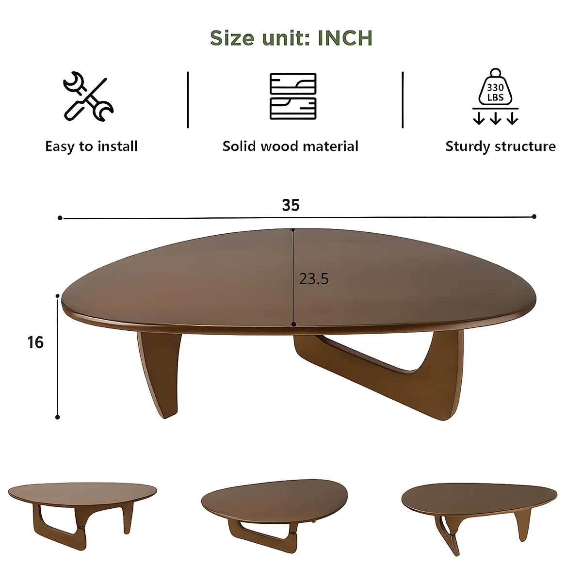 Minimalist round wooden coffee table, gently curved design combined with colors create a soft, cozy feeling
