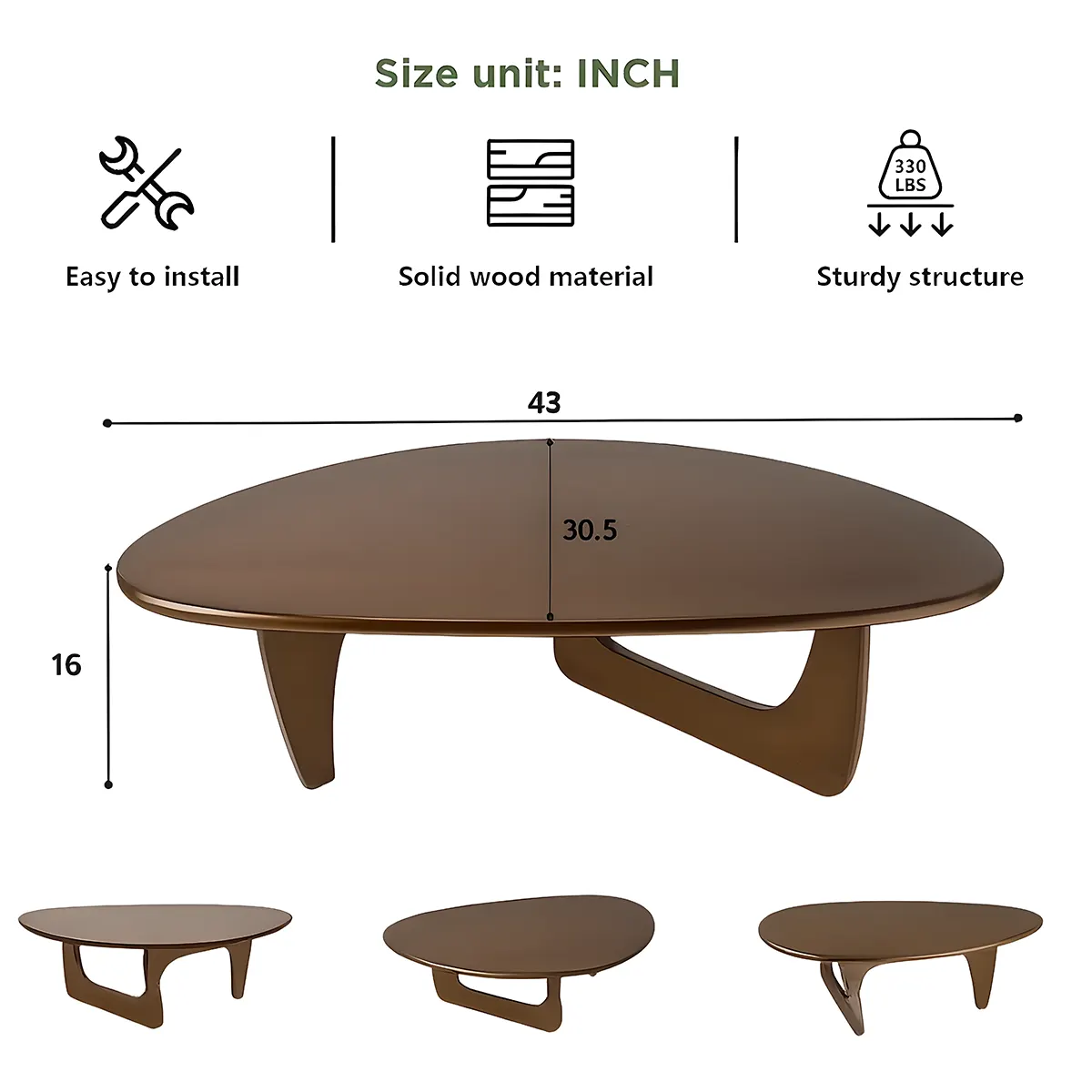 Minimalist round wooden coffee table, gently curved design combined with colors create a soft, cozy feeling