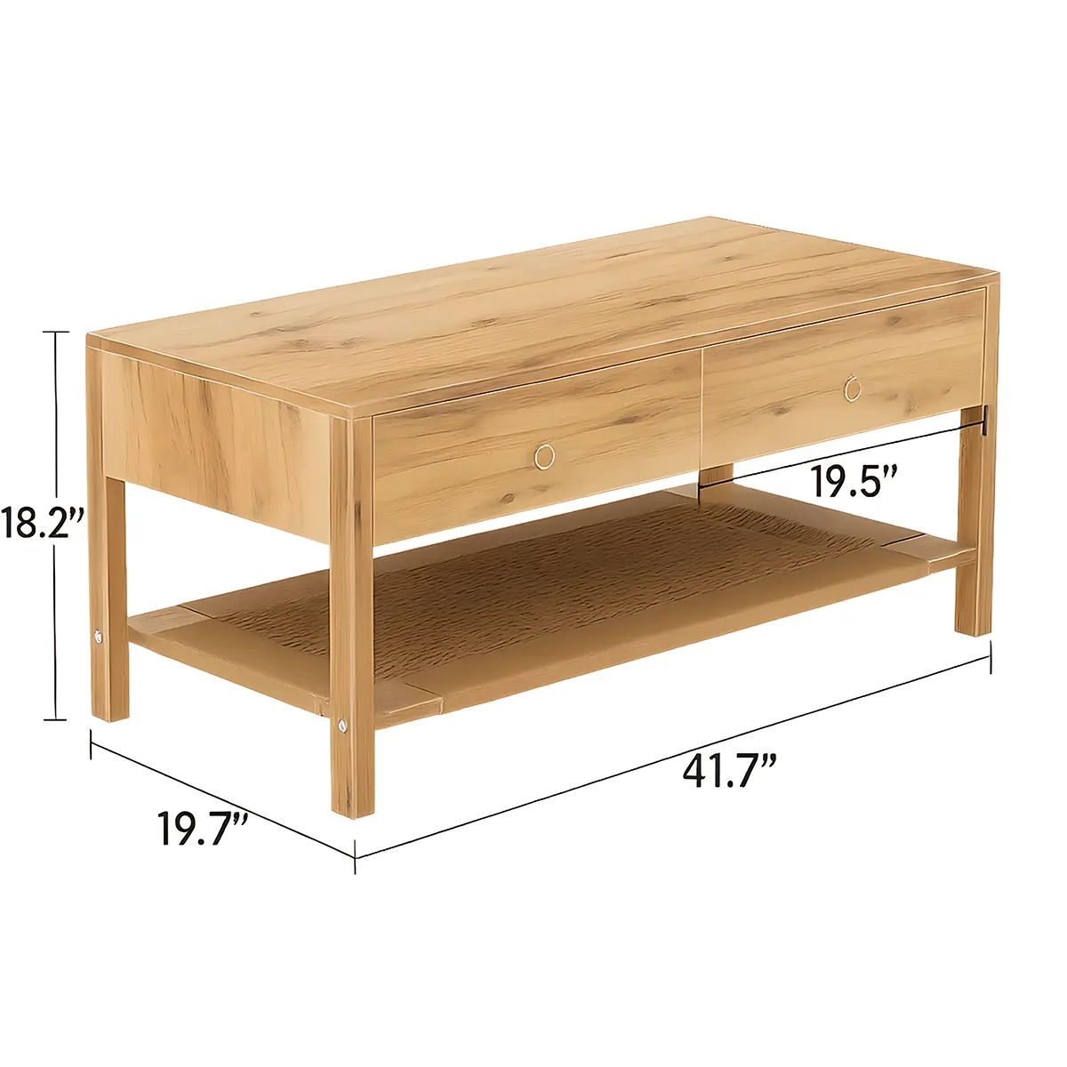 Minimalist wooden coffee table, 2 drawers and bottom shelf, Nordic style