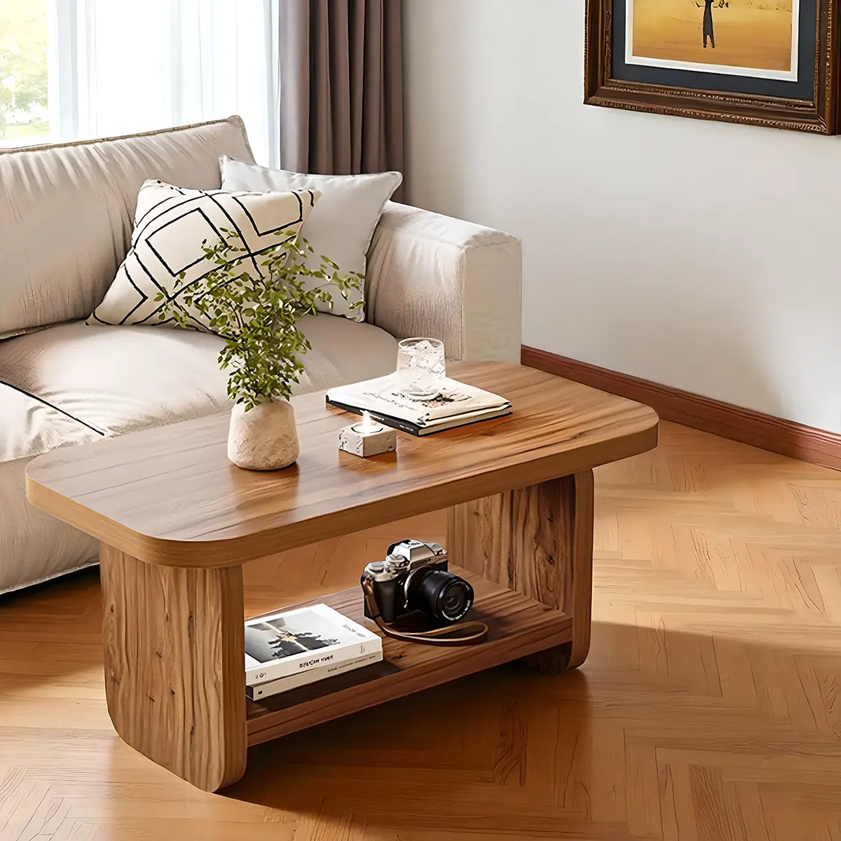 Multi-Functional Natural Wood Coffee Table – Modern, Luxurious Design