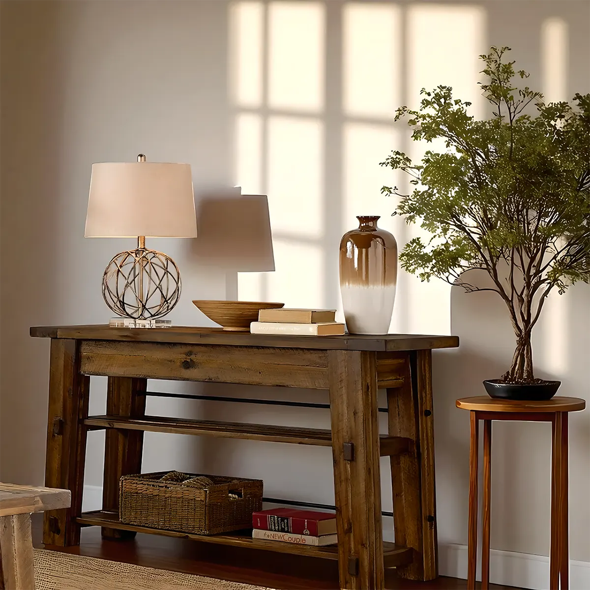 Nastya 54″ Console Table – Natural Wood and Metal Frame Rustic Industrial Style