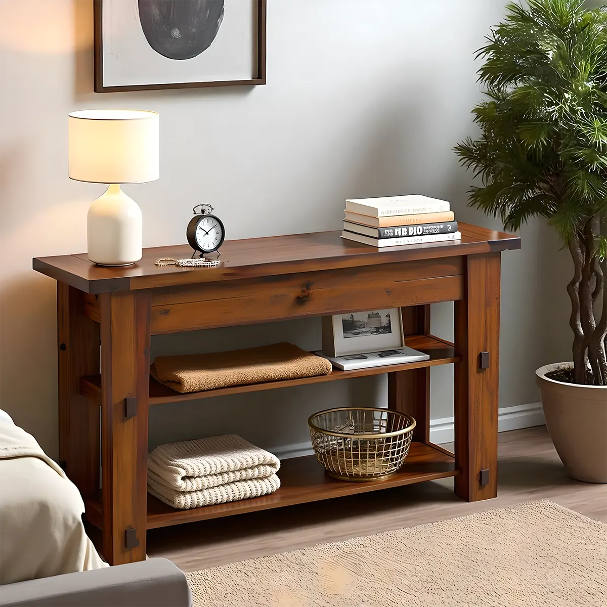 Nastya 54″ Console Table – Natural Wood and Metal Frame Rustic Industrial Style
