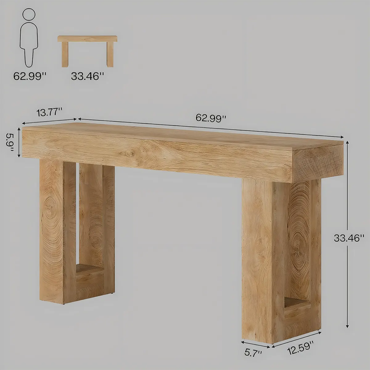 Natural Oak Console Table – Minimalist Design, 63″ x 14″ x 34″