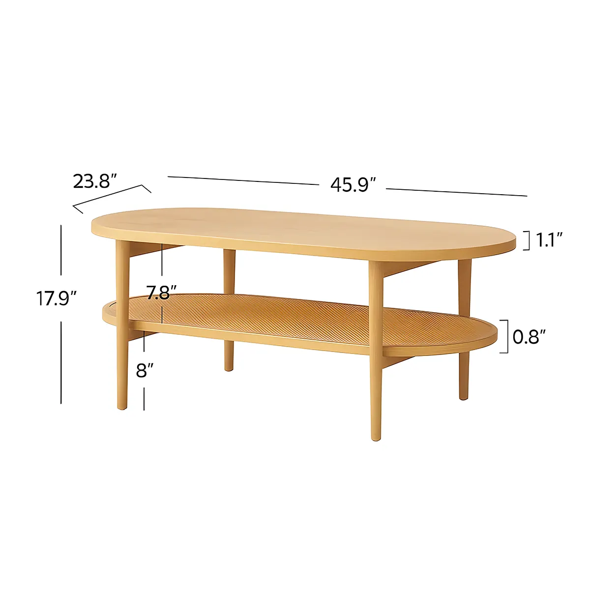 Natural Oak Oval Coffee TABLE, Exquisite Design, Compact Size Suitable For Most Spaces