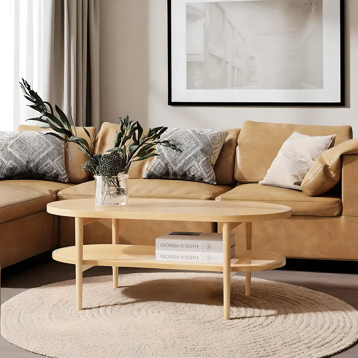 Natural Oak Oval Coffee TABLE, Exquisite Design, Compact Size Suitable For Most Spaces