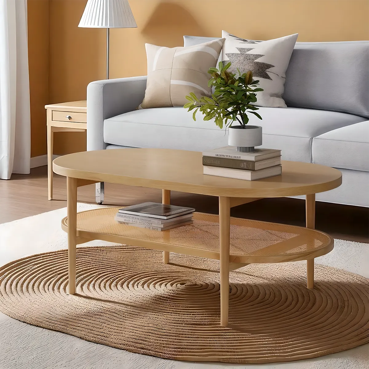 Natural Oak Oval Coffee TABLE, Exquisite Design, Compact Size Suitable For Most Spaces