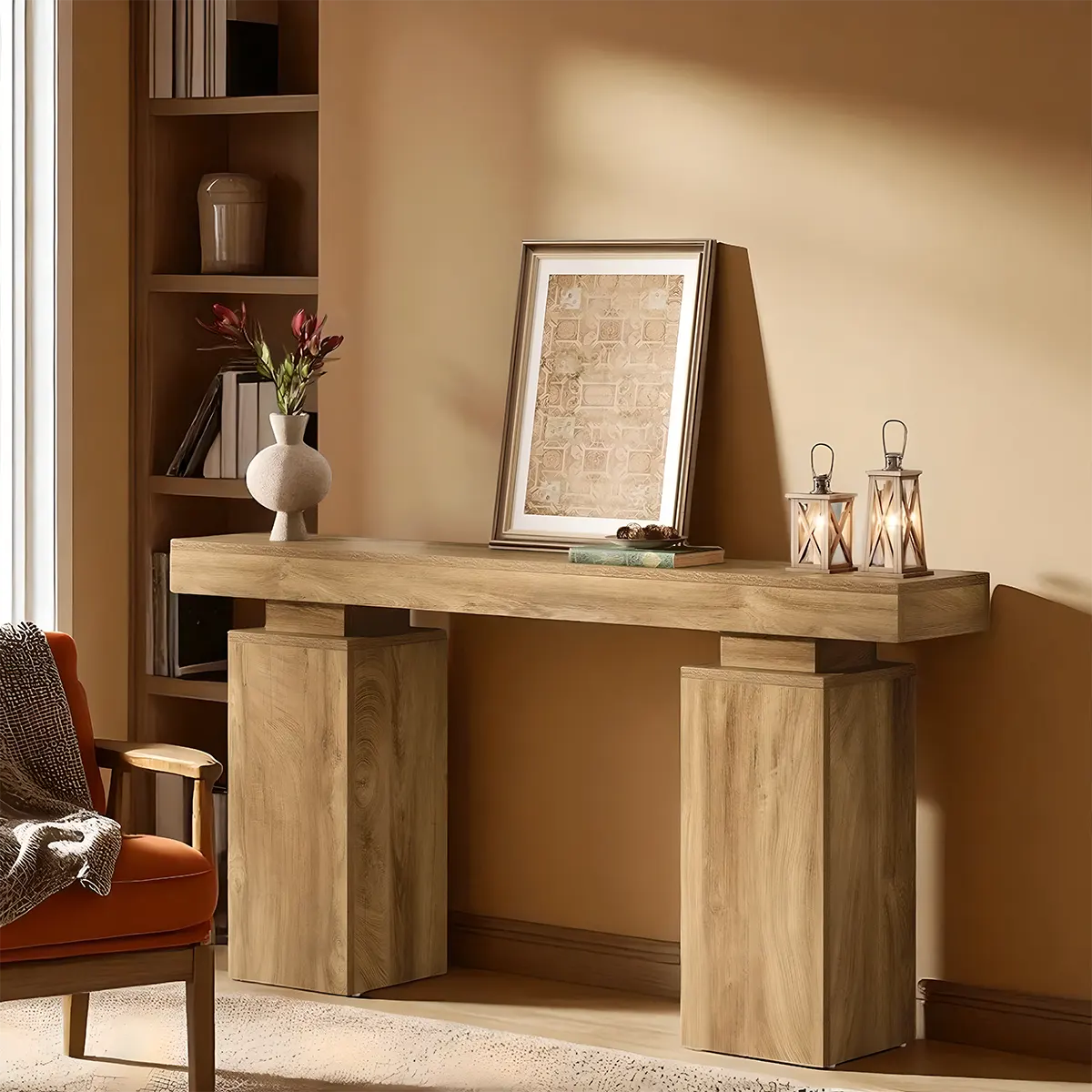 Natural Wood Console Table - Modern Rustic Style 63 Inch