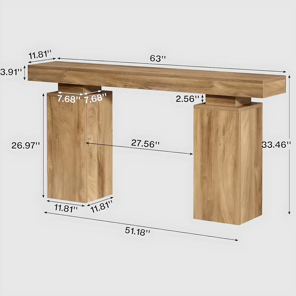 Natural Wood Console Table - Modern Rustic Style 63 Inch