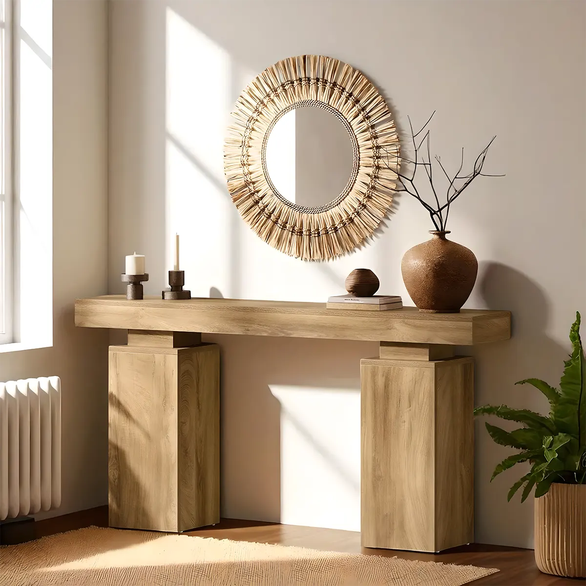 Natural Wood Console Table - Modern Rustic Style 63 Inch