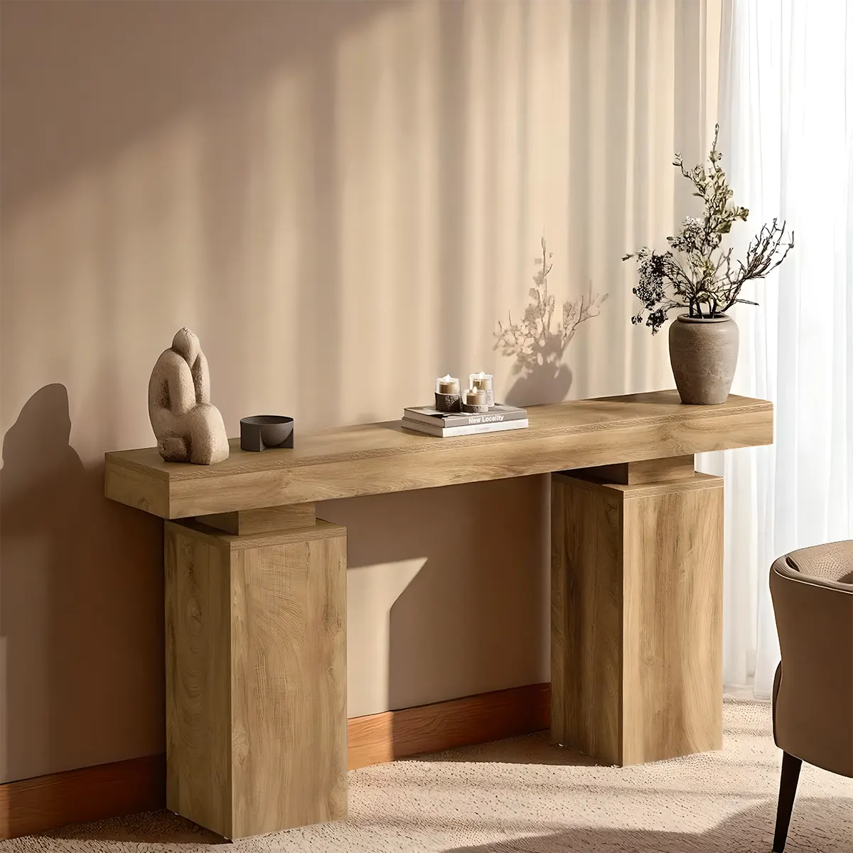 Natural Wood Console Table - Modern Rustic Style 63 Inch