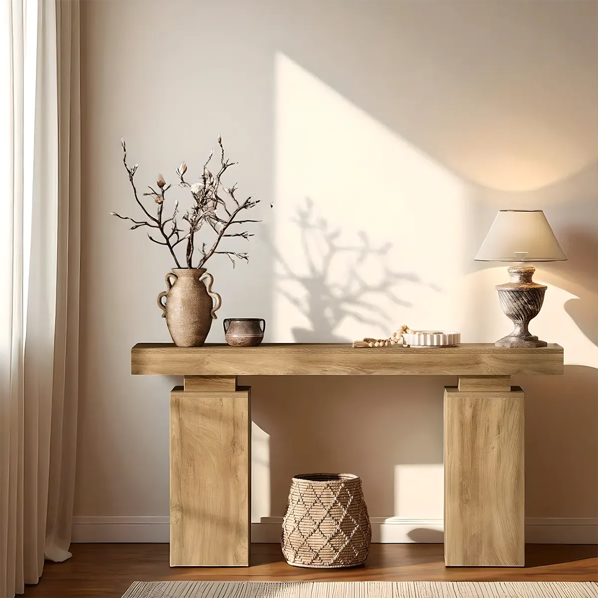 Natural Wood Console Table - Modern Rustic Style 63 Inch
