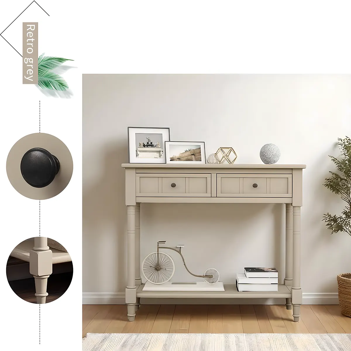 Natural Wood Console Table with 2 Drawers – Elegant and Convenient