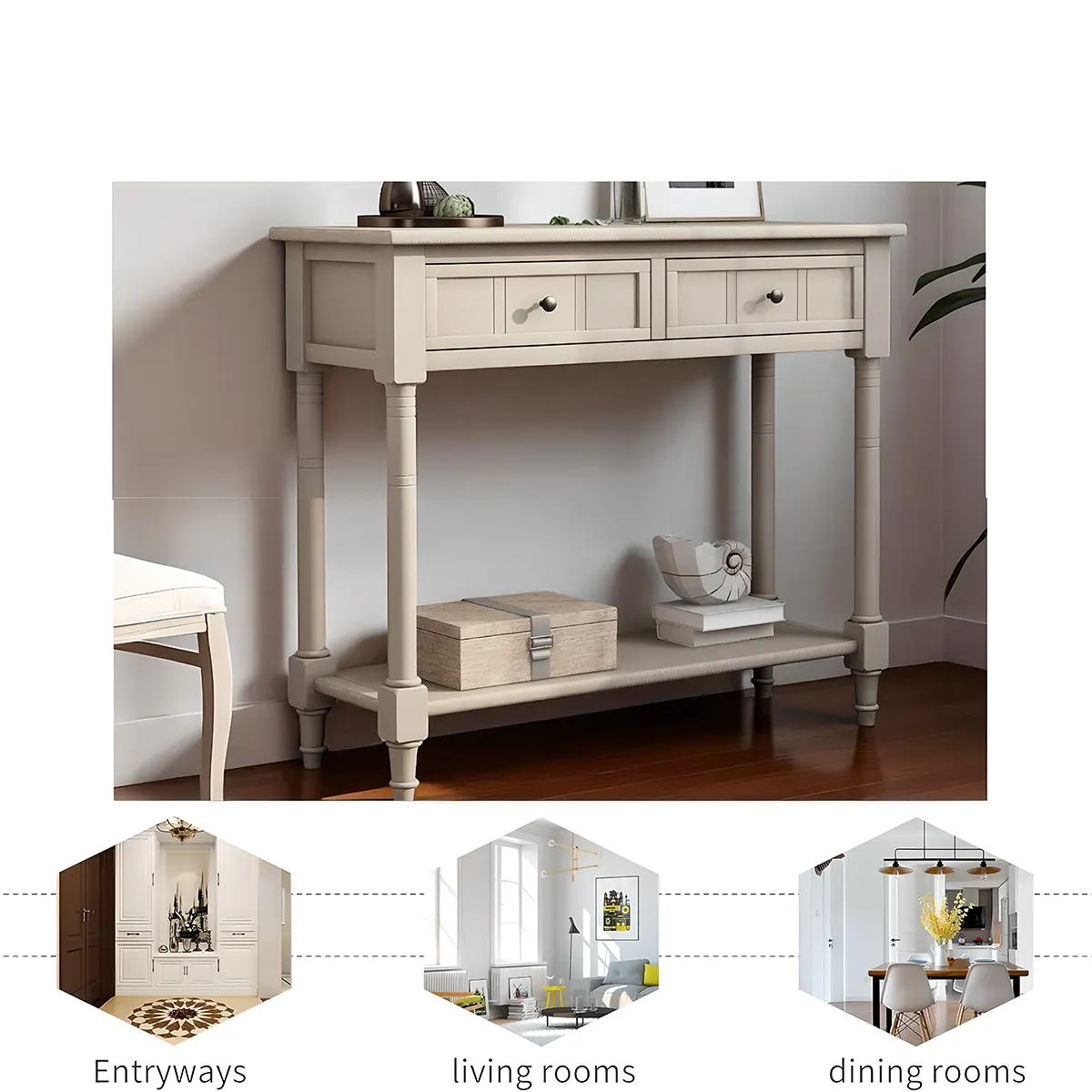 Natural Wood Console Table with 2 Drawers – Elegant and Convenient