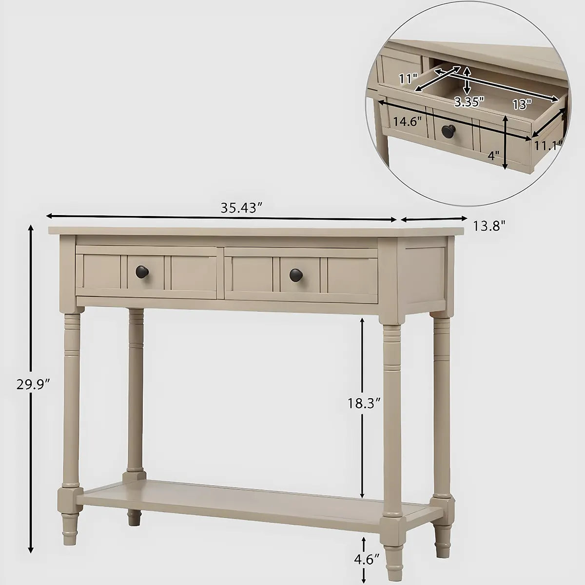 Natural Wood Console Table with 2 Drawers – Elegant and Convenient