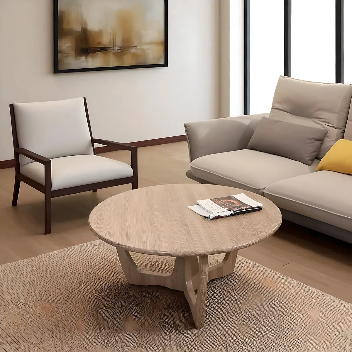 Natural Wood Round Coffee Table – Modern, Sophisticated Design