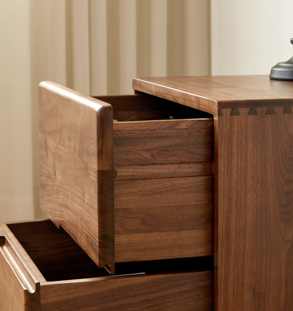 Mazonvintage-Japandi Solid Black Walnut Wood Bedside Table with 2 Drawers