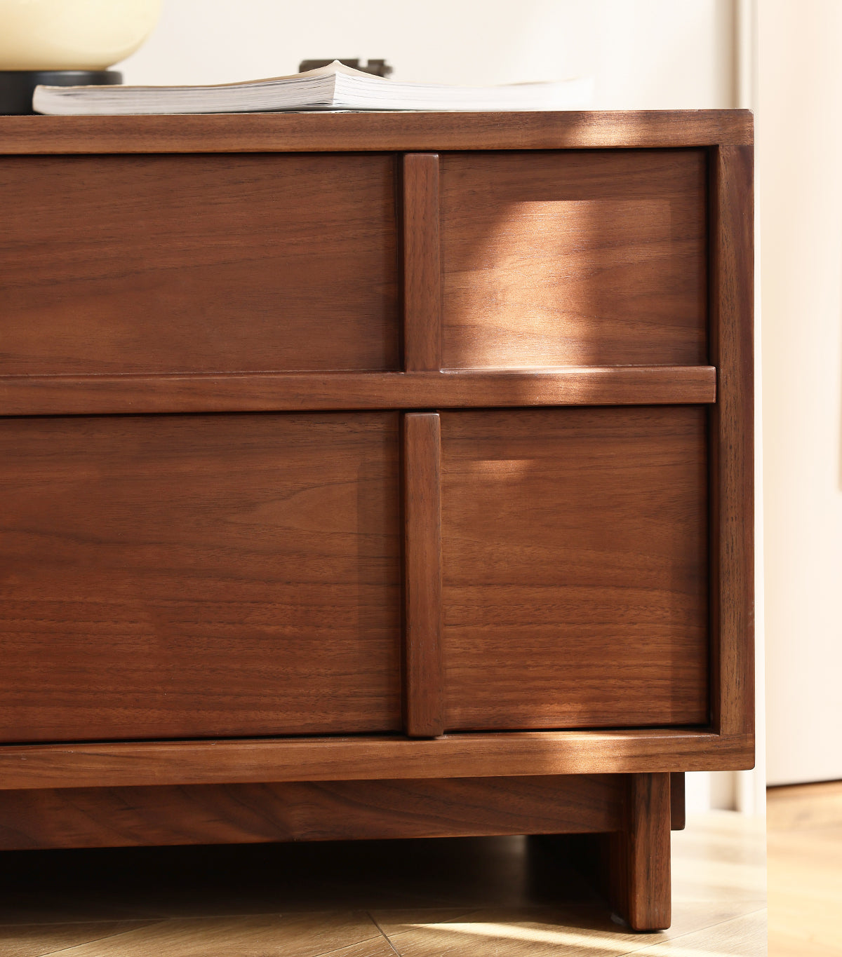 Mazonvintage-Stylish Cross Design Walnut Wood Nightstand