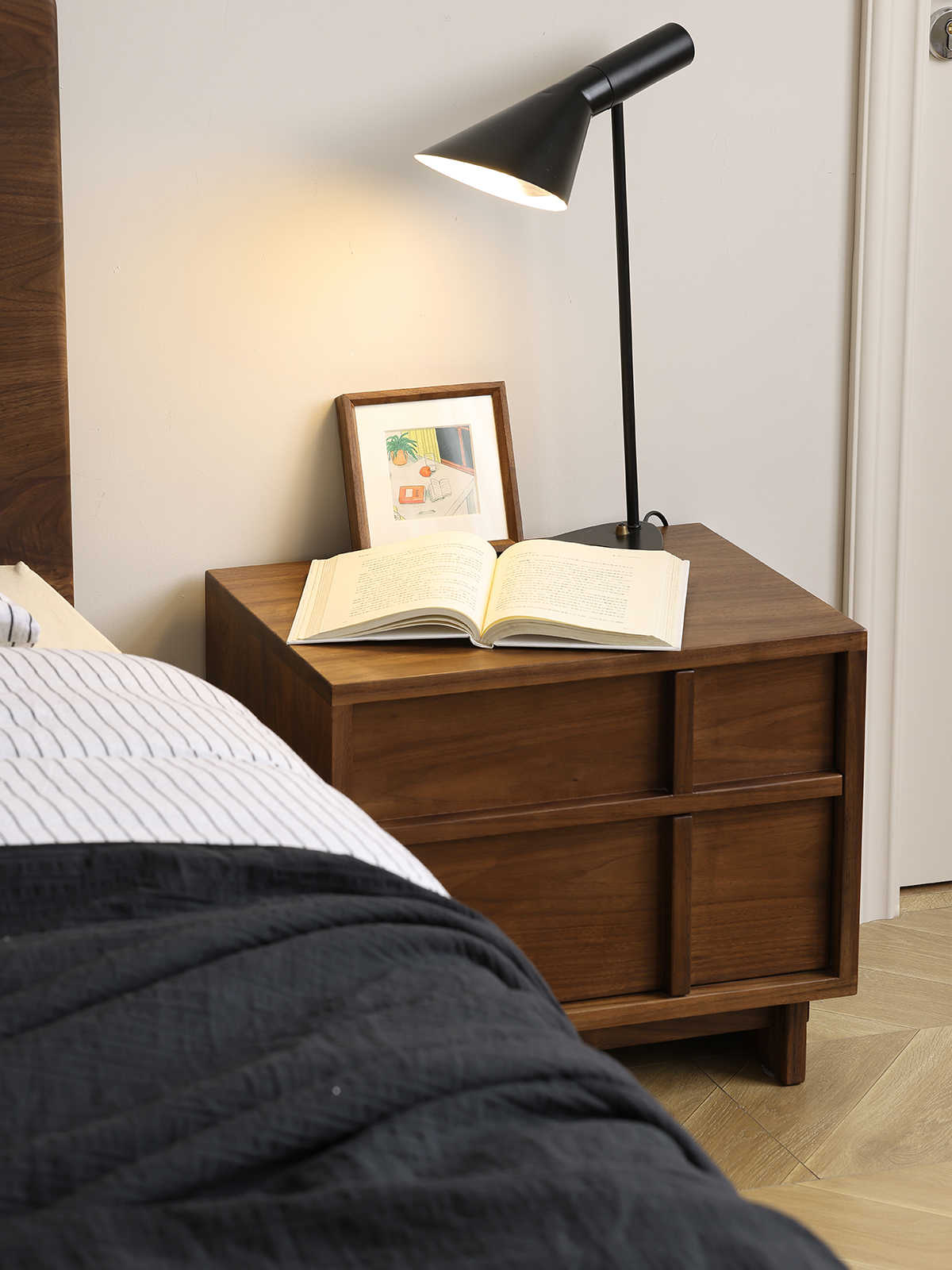 Mazonvintage-Stylish Cross Design Walnut Wood Nightstand
